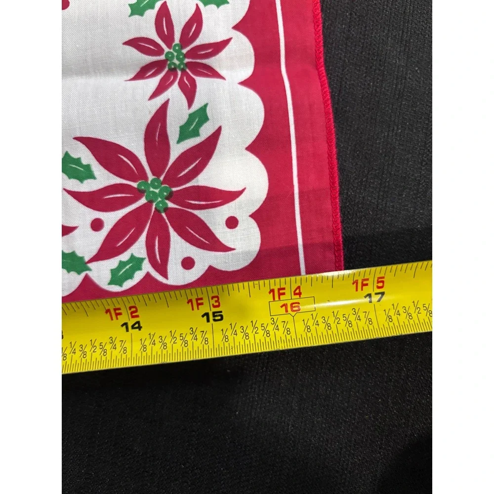 Vintage Christmas Poinsettia Holly Cotton Square Napkin Bandana Red White‎ 17x17